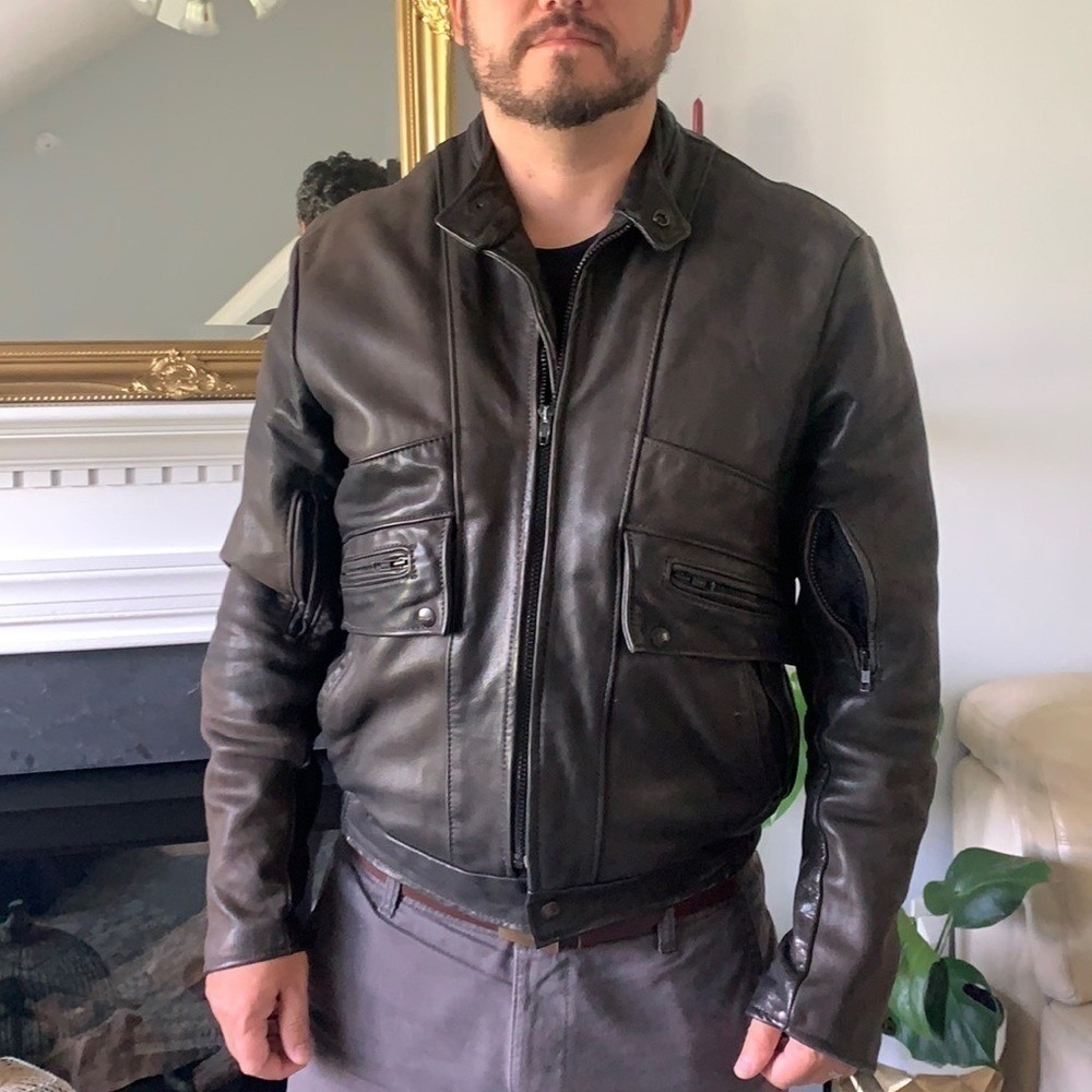 Men's‎ Vintage Brooks Leather Coat Moto bike heavy